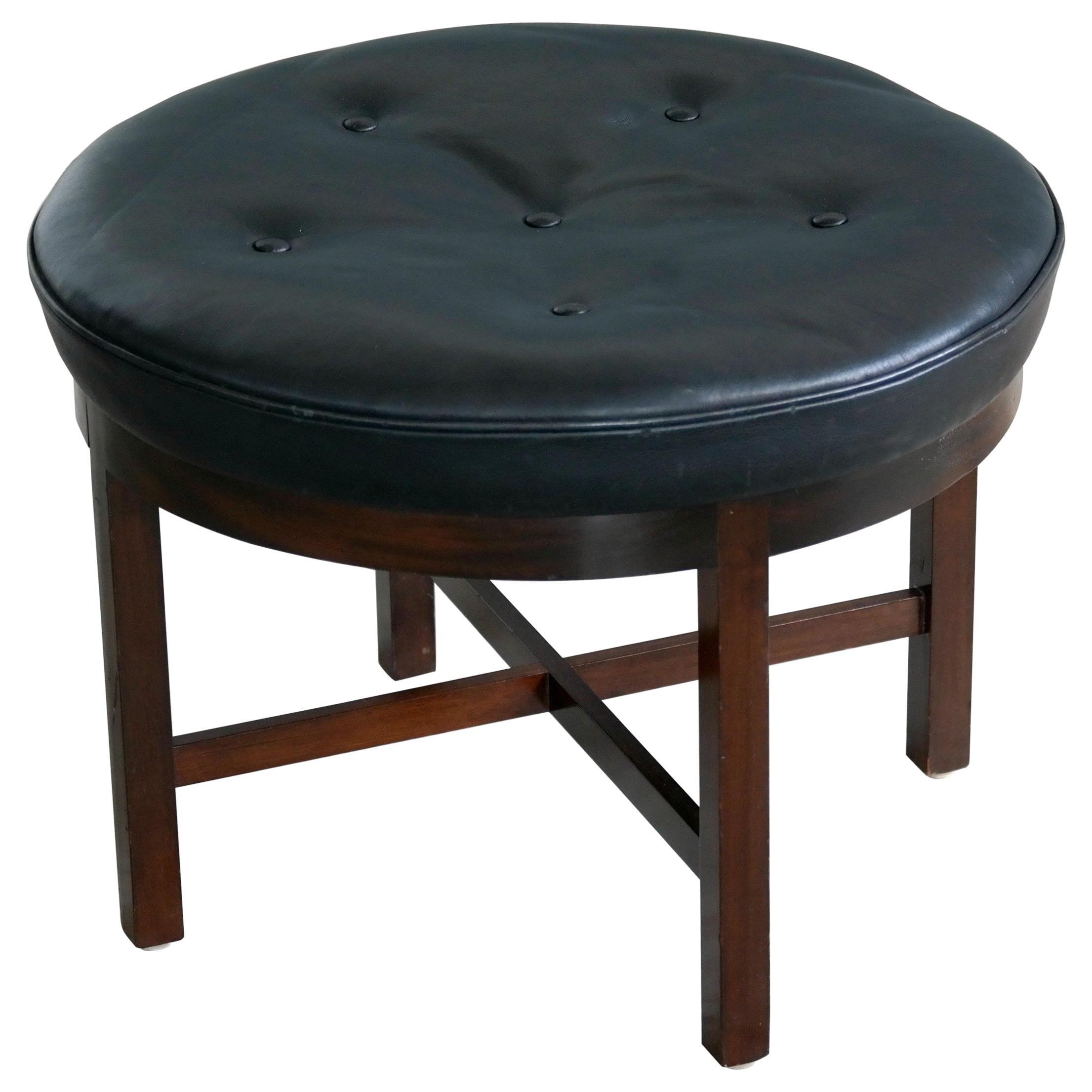 Midcentury Danish Ottoman in Leather and Mahogany by Georg Kofoed