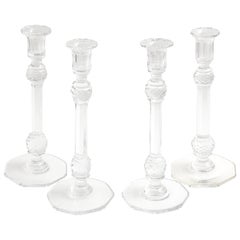 Set of 4 Cut Crystal Candlesticks, Signed Val St Lambert, Shaped Base