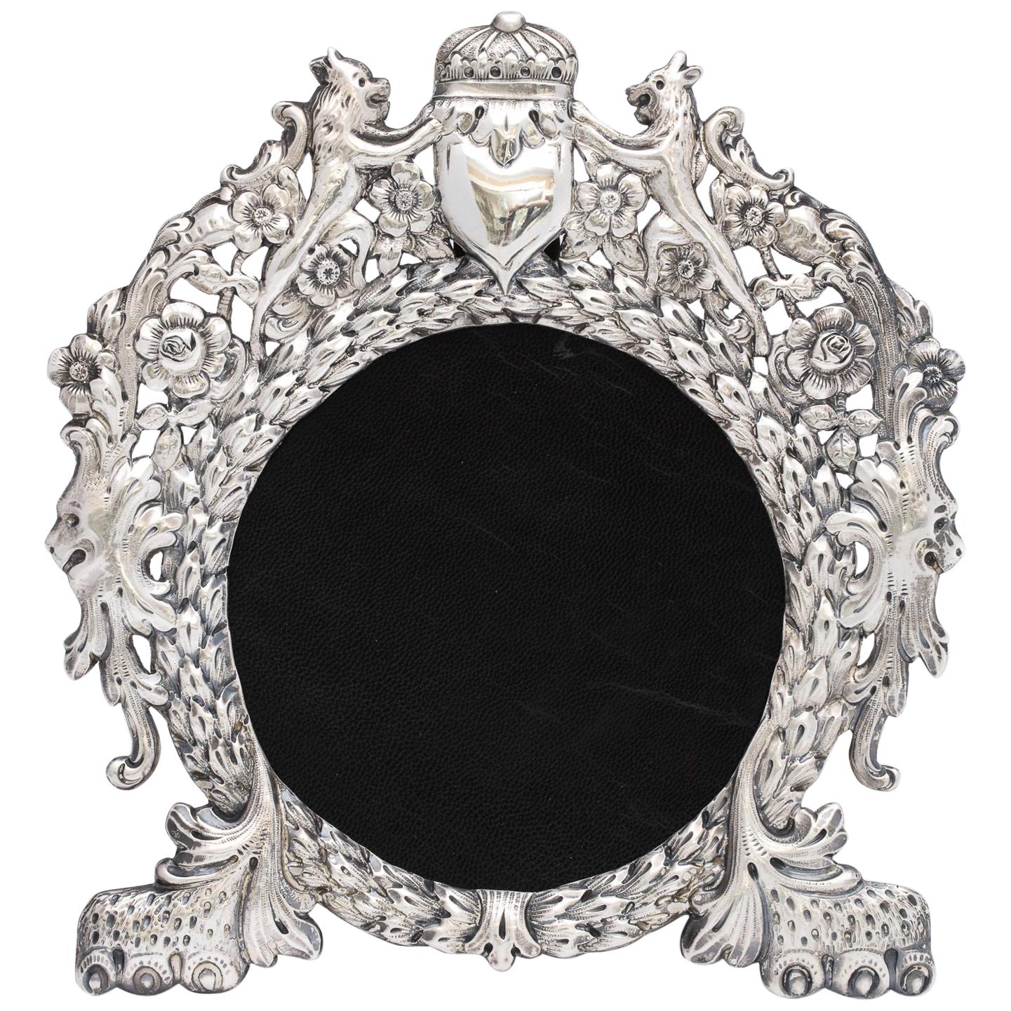 Unusual Victorian All-Sterling Silver Lion's Paw-Footed Picture Frame