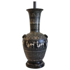 Vintage Tall Painted Terra Cotta Grecian Urn Lamp