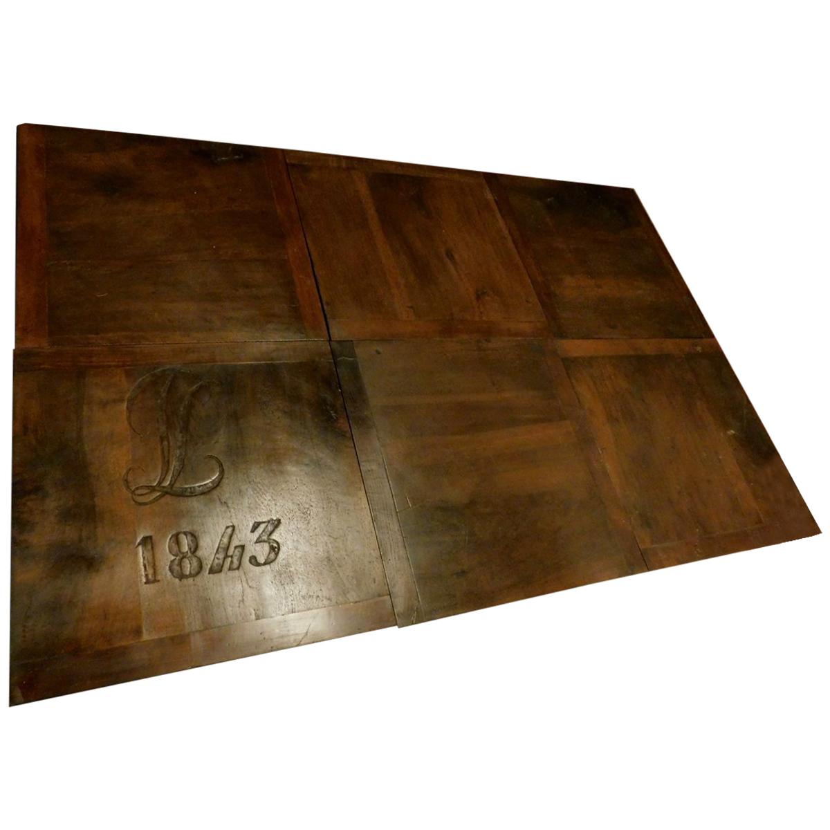 Antique Wood Walnut Floor Dated 1843, Perfect and Original Patina