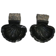 Pair of 18th Century Italian Baroque Black Marble Holy Water Fonts or Stoups