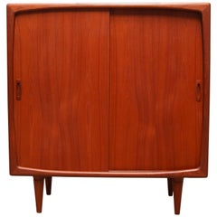 Magnificent Danish Highboard or Cabinet in Sculpted Teak by H.P. Hansen in 1950s