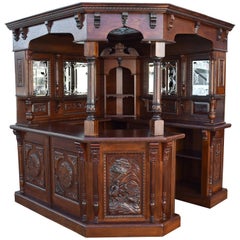 19th Century English Victorian Carved Oak Canted Corner Bar