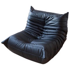 Togo Longue Chair in Black Leather by Michel Ducaroy, Ligne Roset