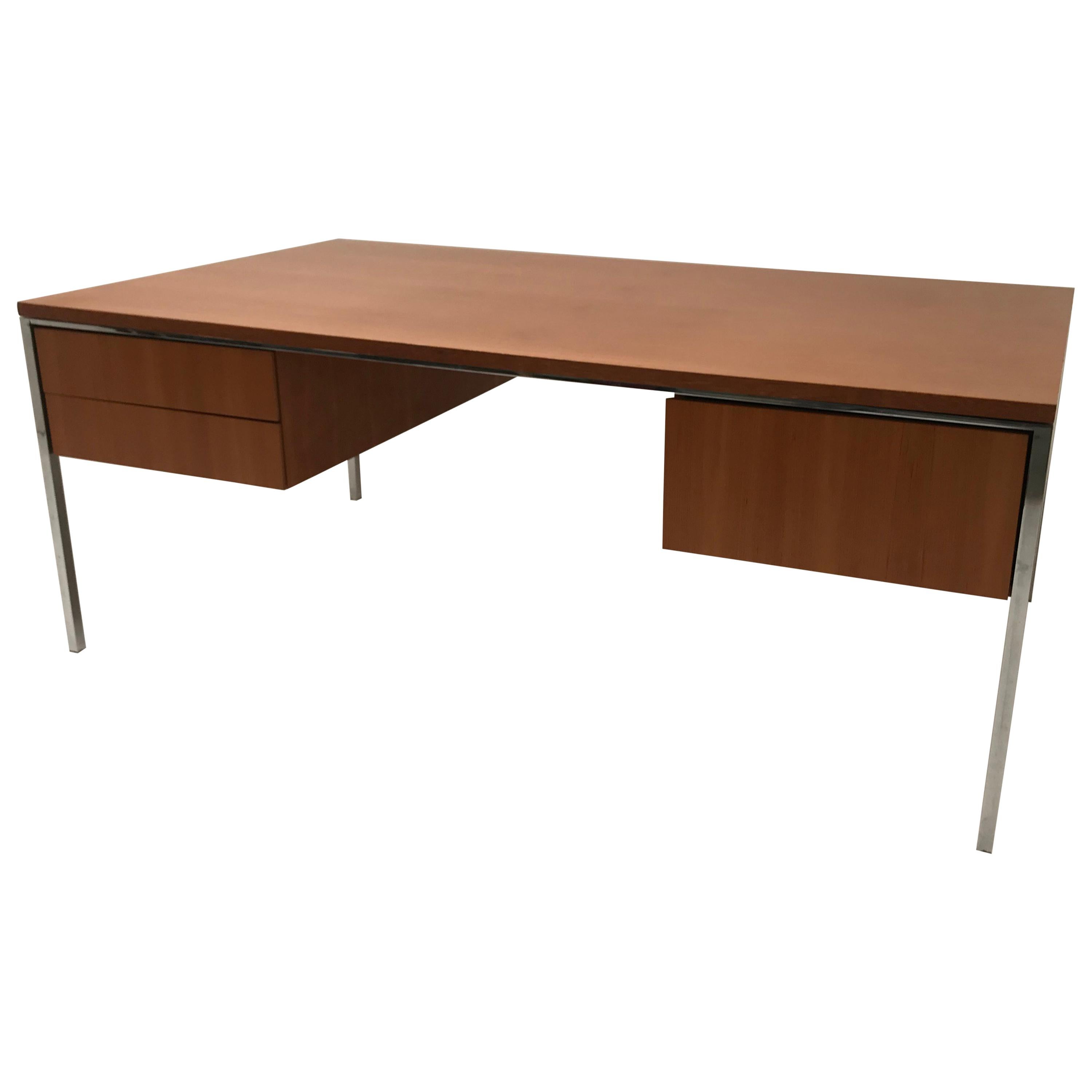 Florence Knoll Desk, Brown Top and Black Drawers For Sale at 1stDibs