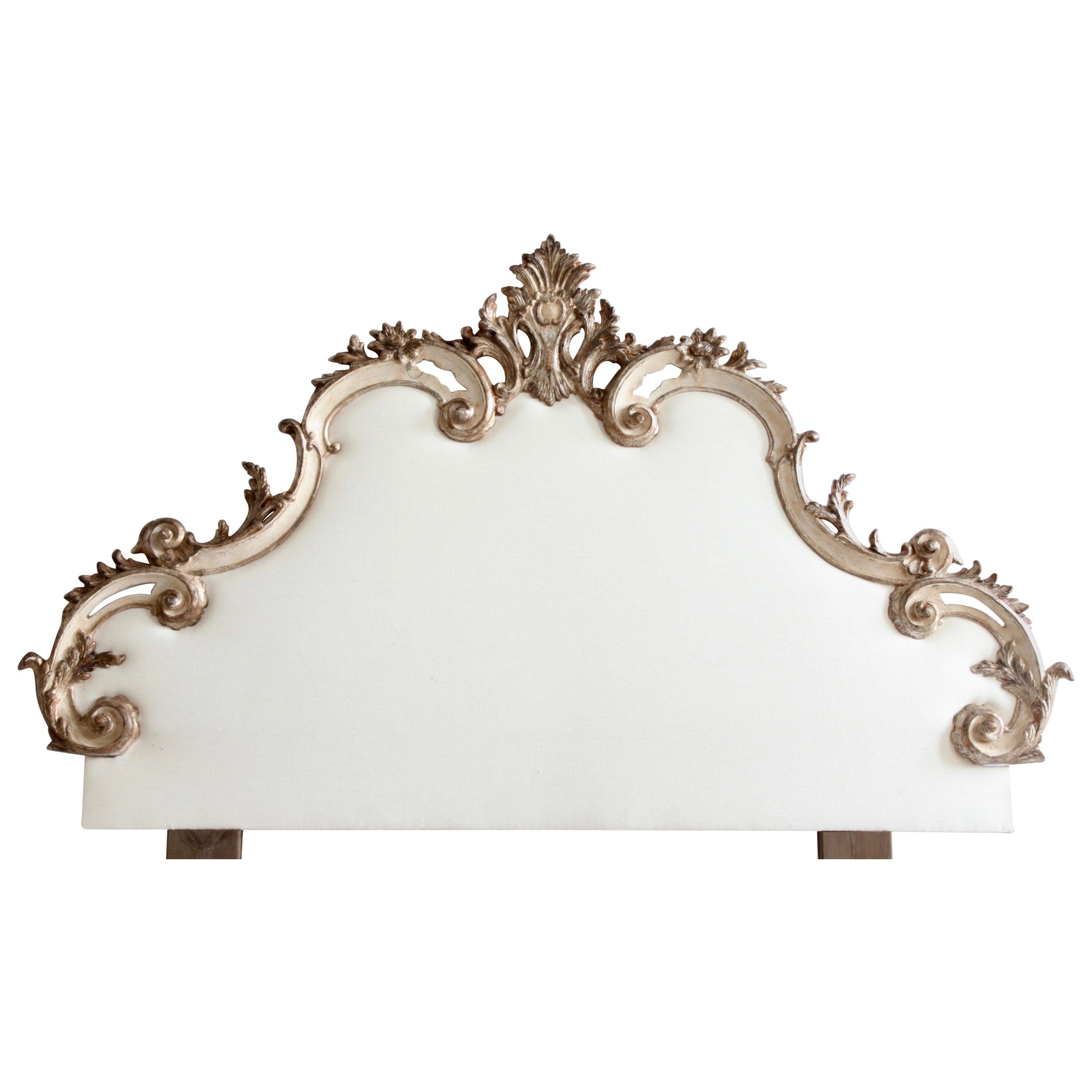 Early 20th Century Venetian Headboard in Antique White with Silver Highlights
