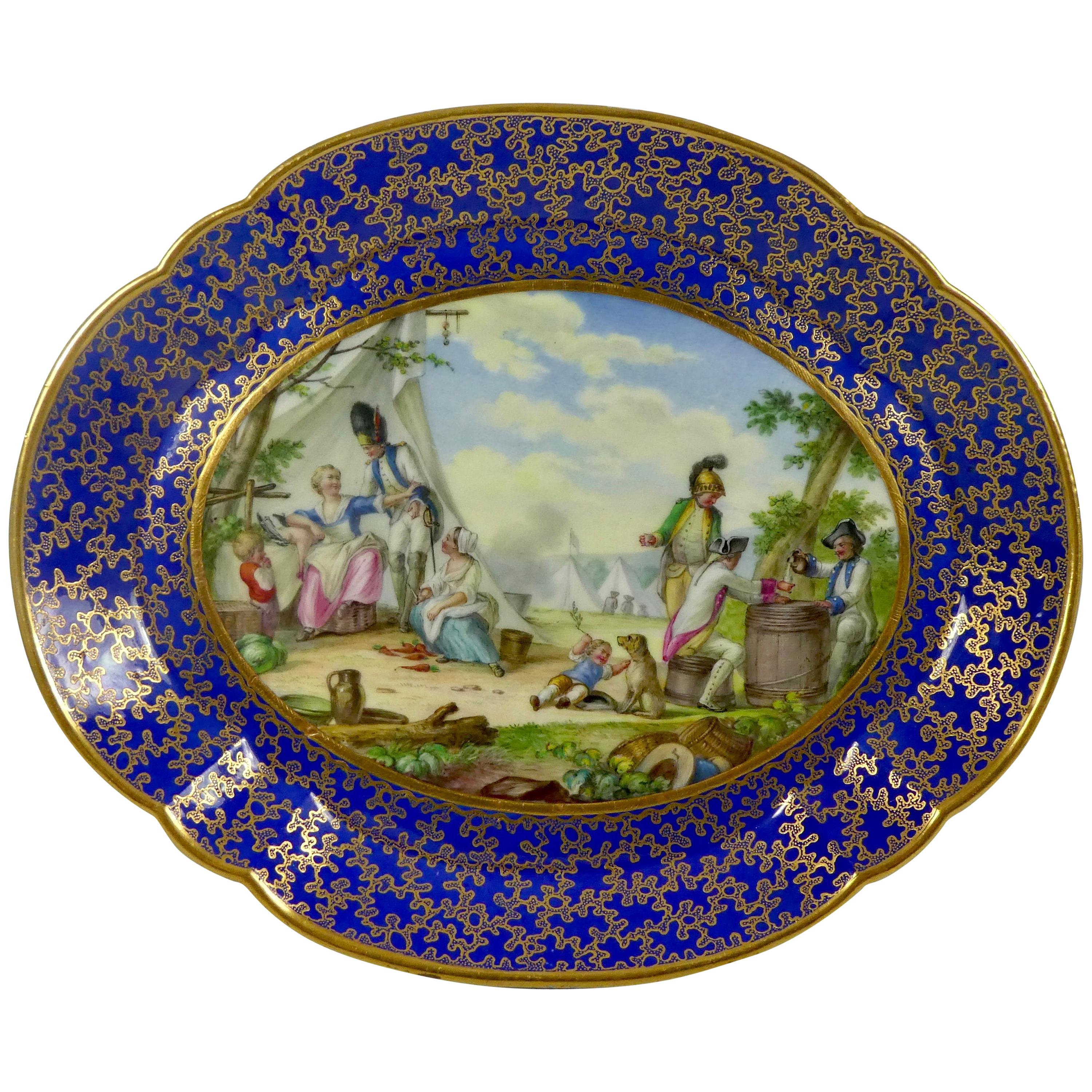 Sevres Style Porcelain Plaque, Military Encampment, circa 1850