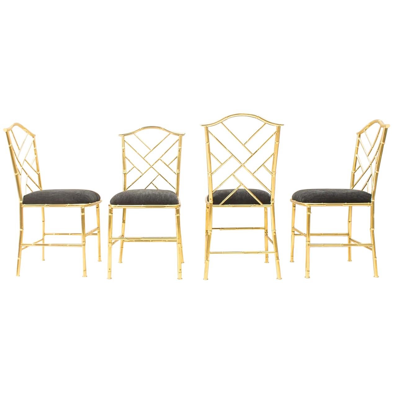 Brass Bamboo Hollywood Regency Dining Chairs, France, 1960s