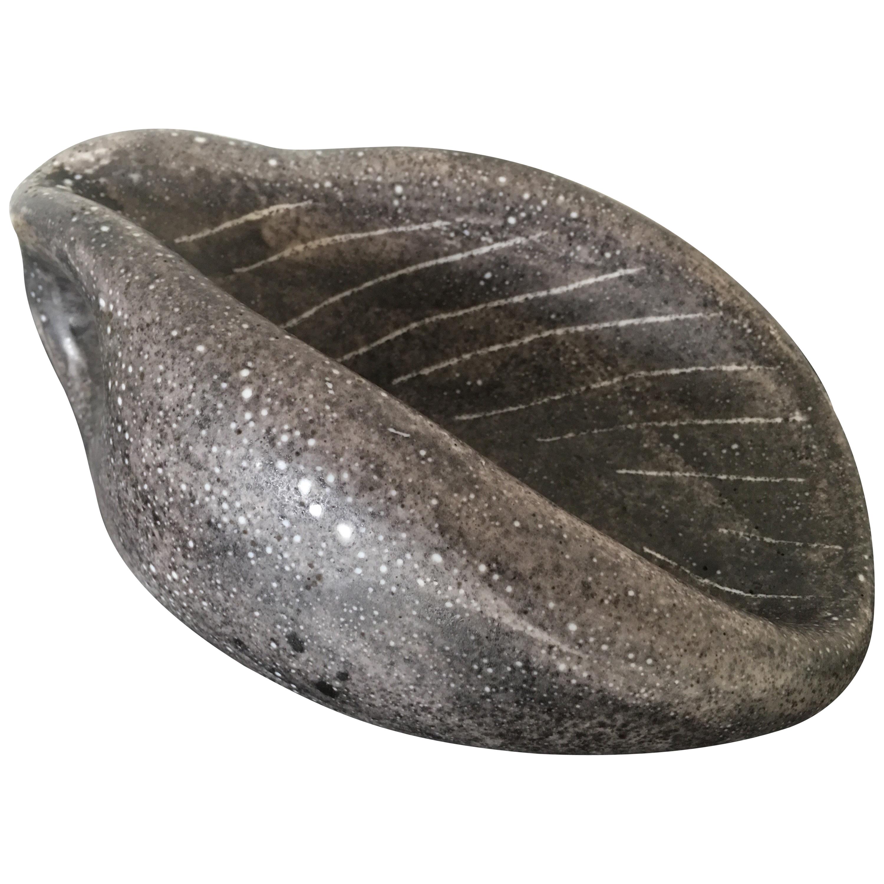 Mado Jolain Signed Purple Grey Enameled Free-Form Ceramic Dish, Paris, 1950s For Sale