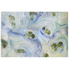 Edward Fields Monet Water Lily Pad Palacial Custom Wool Rug, Midcentury, Blue