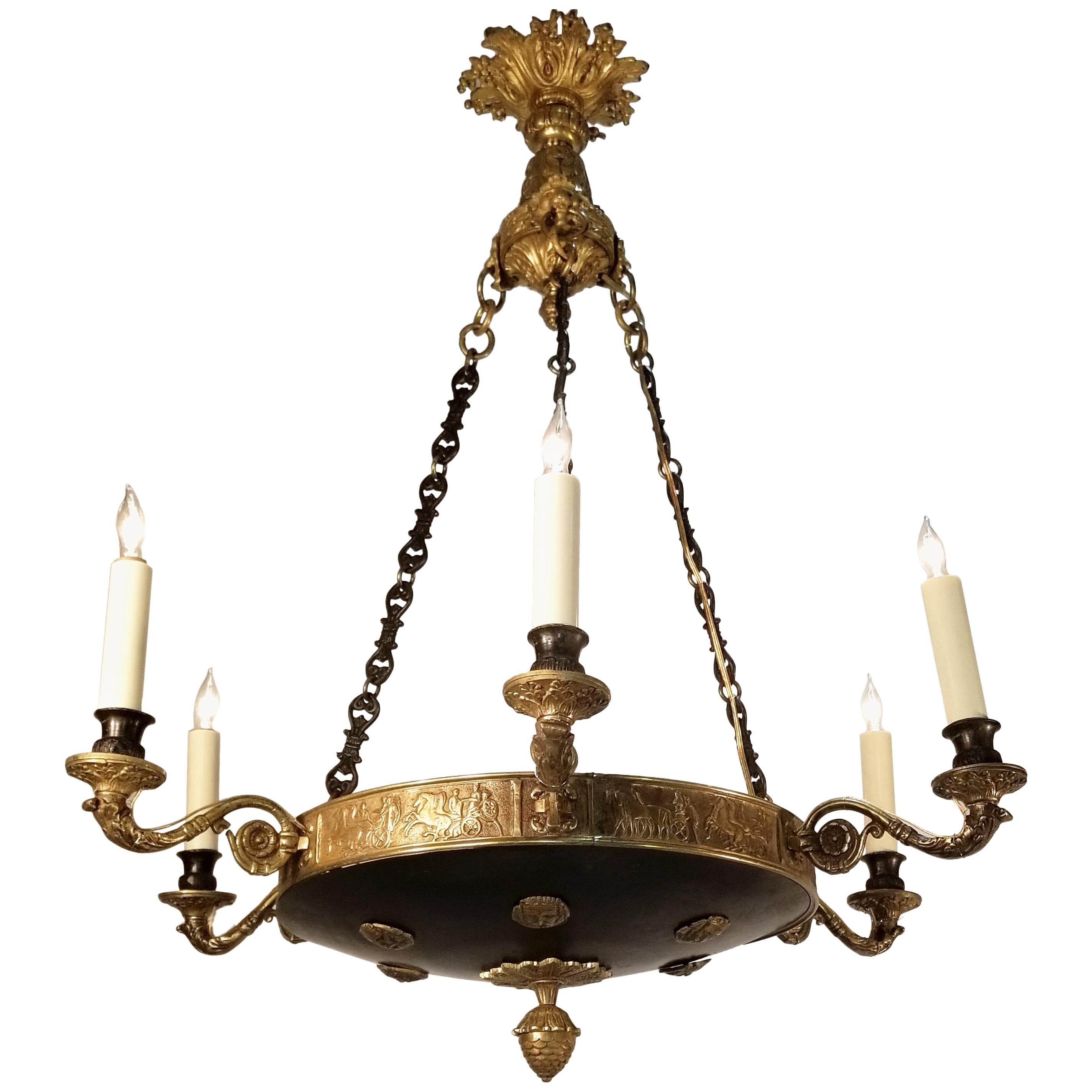 19th Century English Regency Brass and Patinated Brass Chandelier