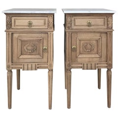 Pair of Antique French Louis XVI Stripped Marble Top Nightstands