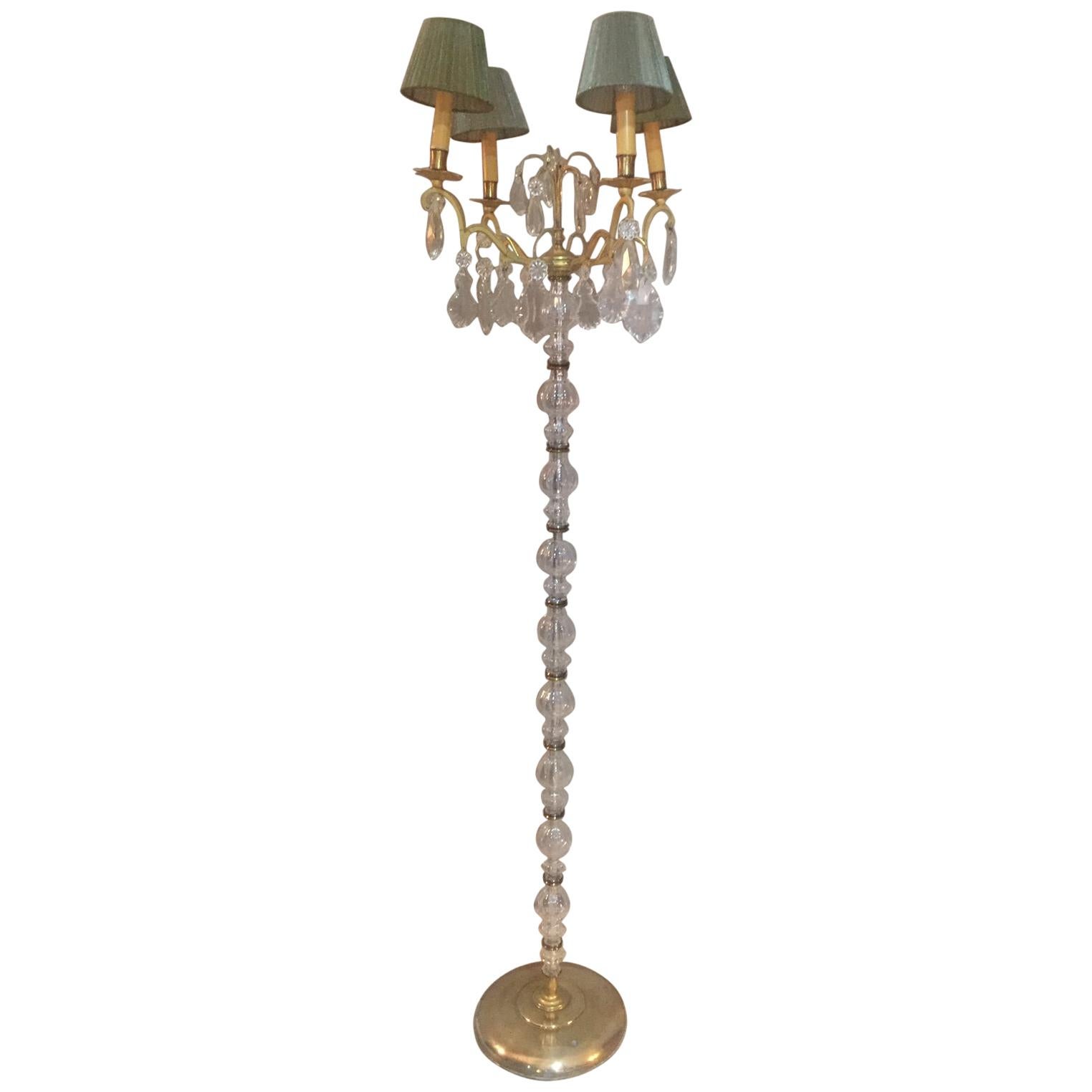 20th Century, French Gilded Brass and Glass Floor Lamp, 1950s For Sale