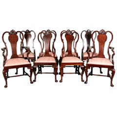 Set of Eight Queen Anne Style Cuban Mahogany Dining Chairs