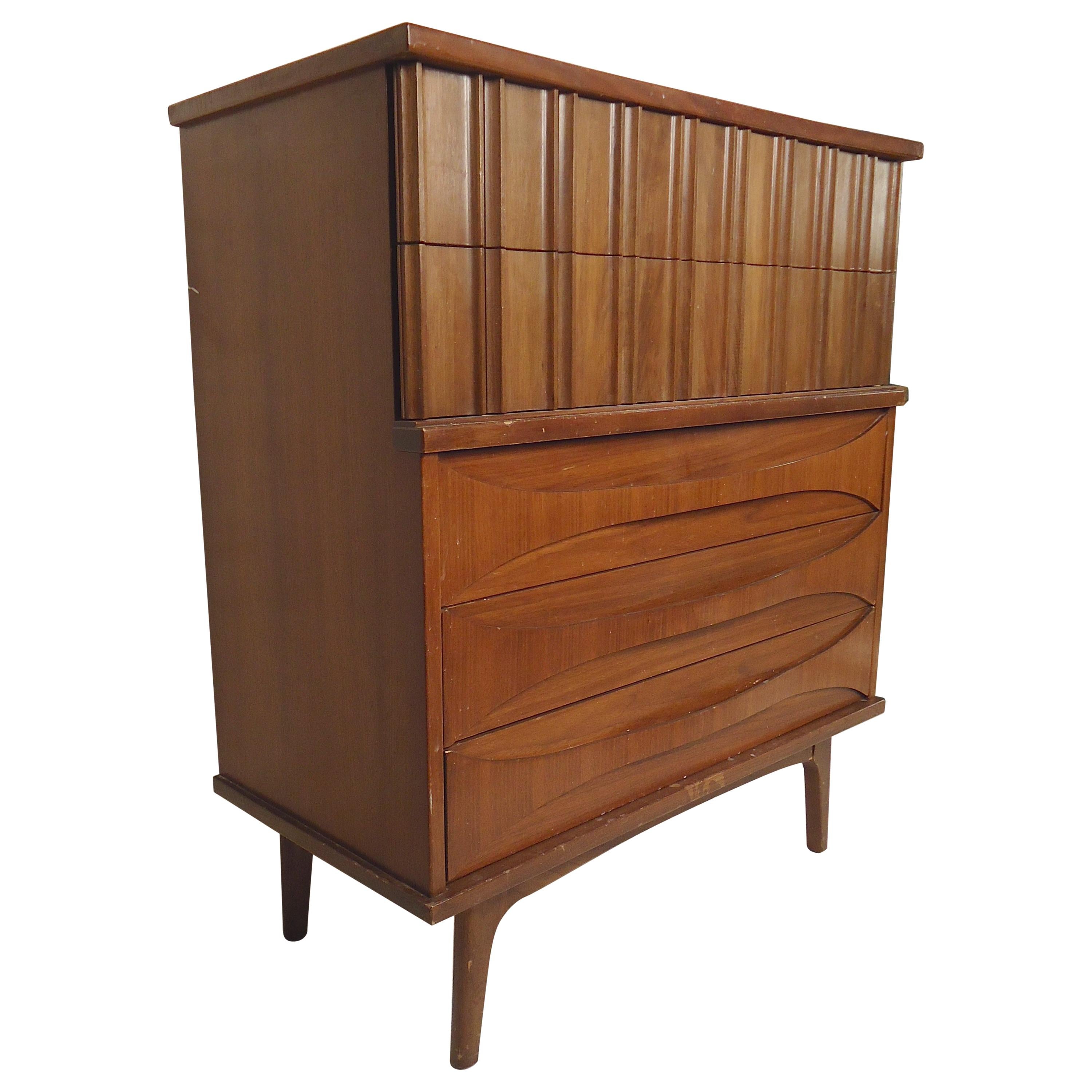 Midcentury Dresser with Sculpted Accents