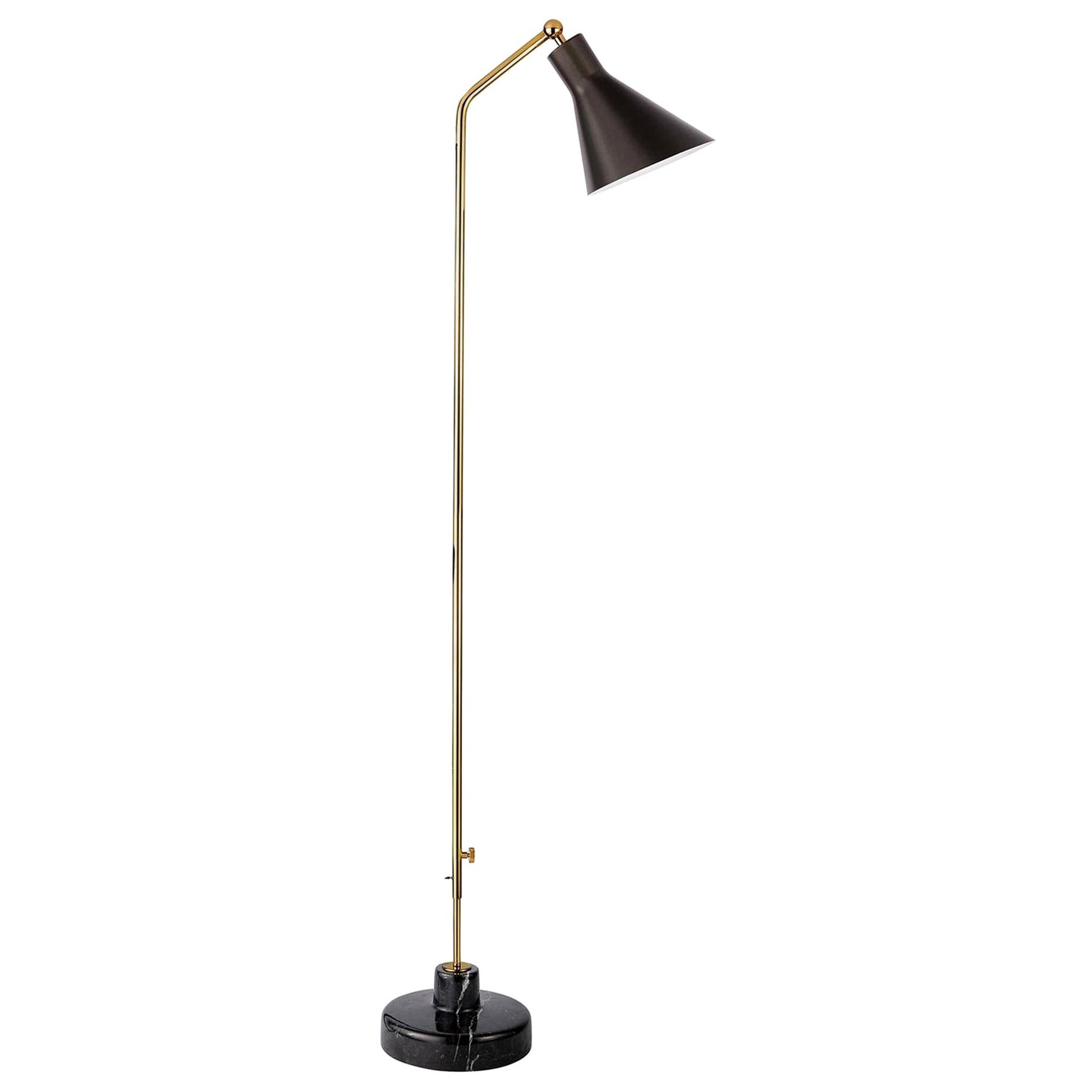 Ignazio Gardella 'Alzabile' Floor Lamp in Brass & Black Marble & Manganese Shade
