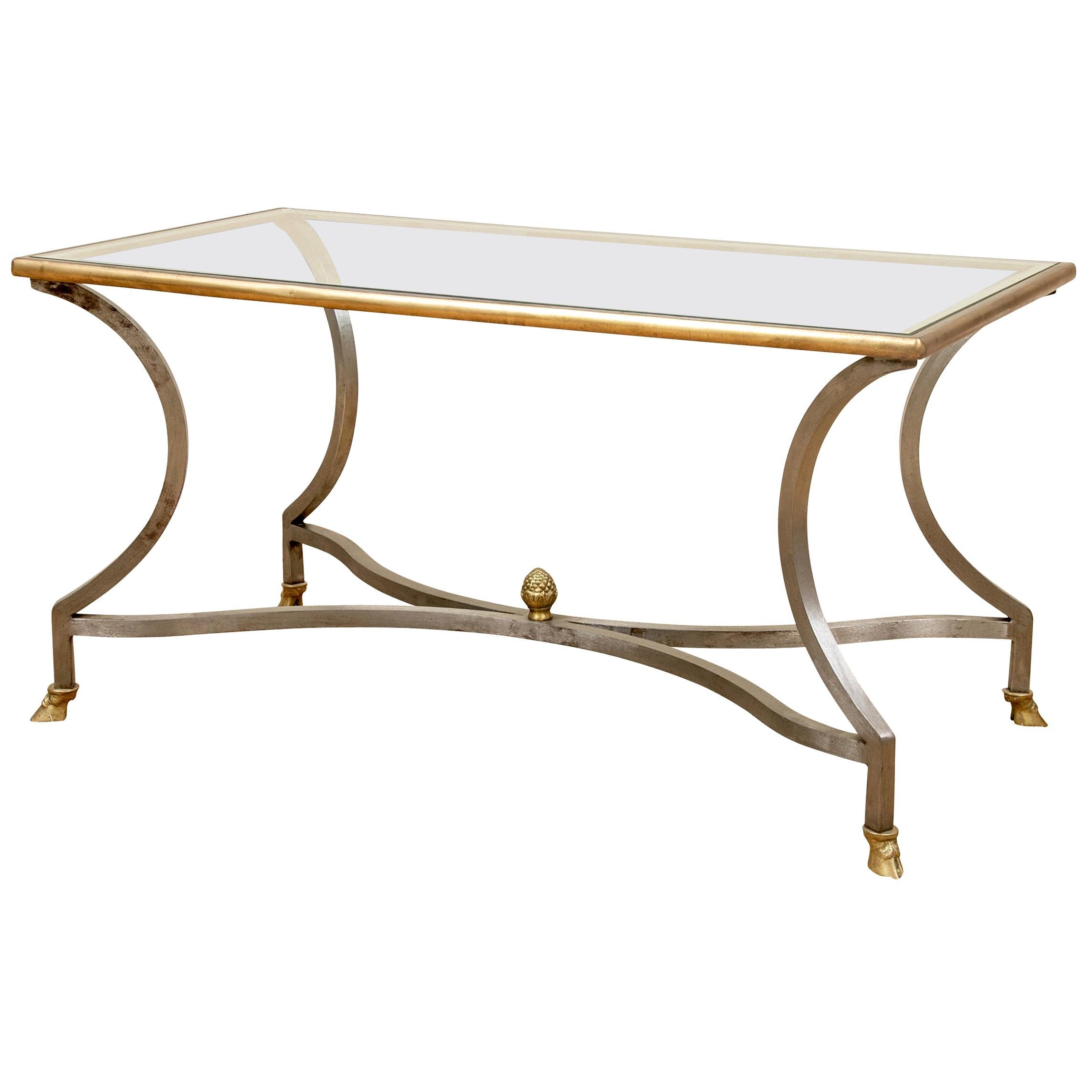 Neoclassical Style Steel and Brass Hoof Foot Cocktail Table
