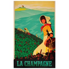 Original Vintage Travel Poster for La Champagne Wine Region France Vineyard View
