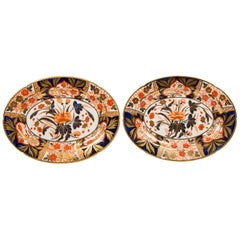 Pair Antique Imari Inspired Porcelain Dishes Hand-Painted by Coalport Circa 1810