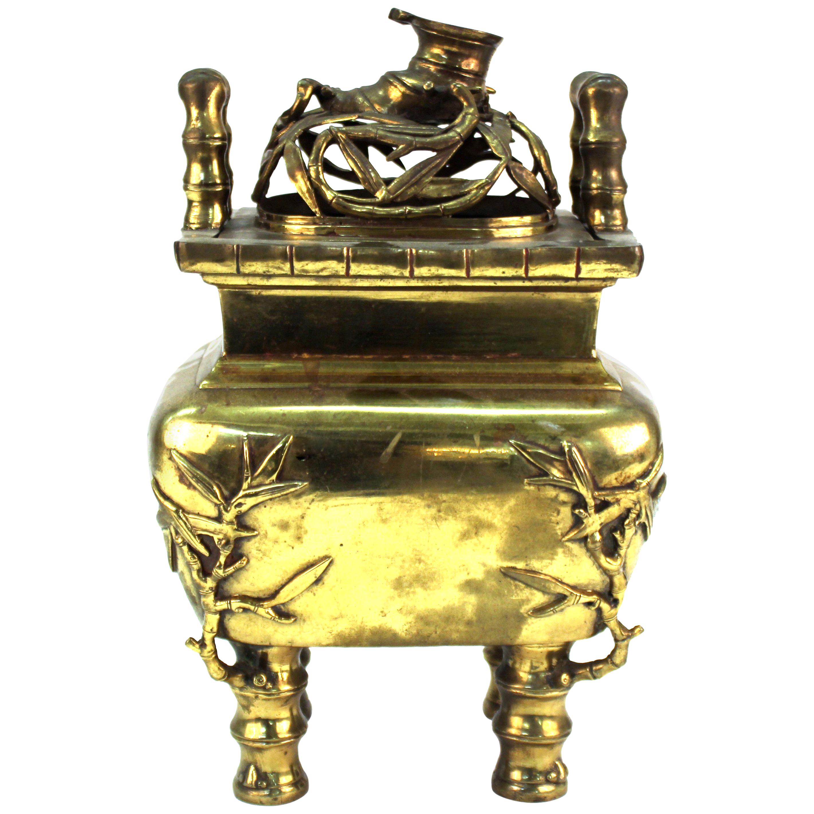 Chinese Temple Incense Burner in Gilt Brass