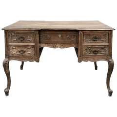 Antique Country French Louis XV Stripped Oak Desk