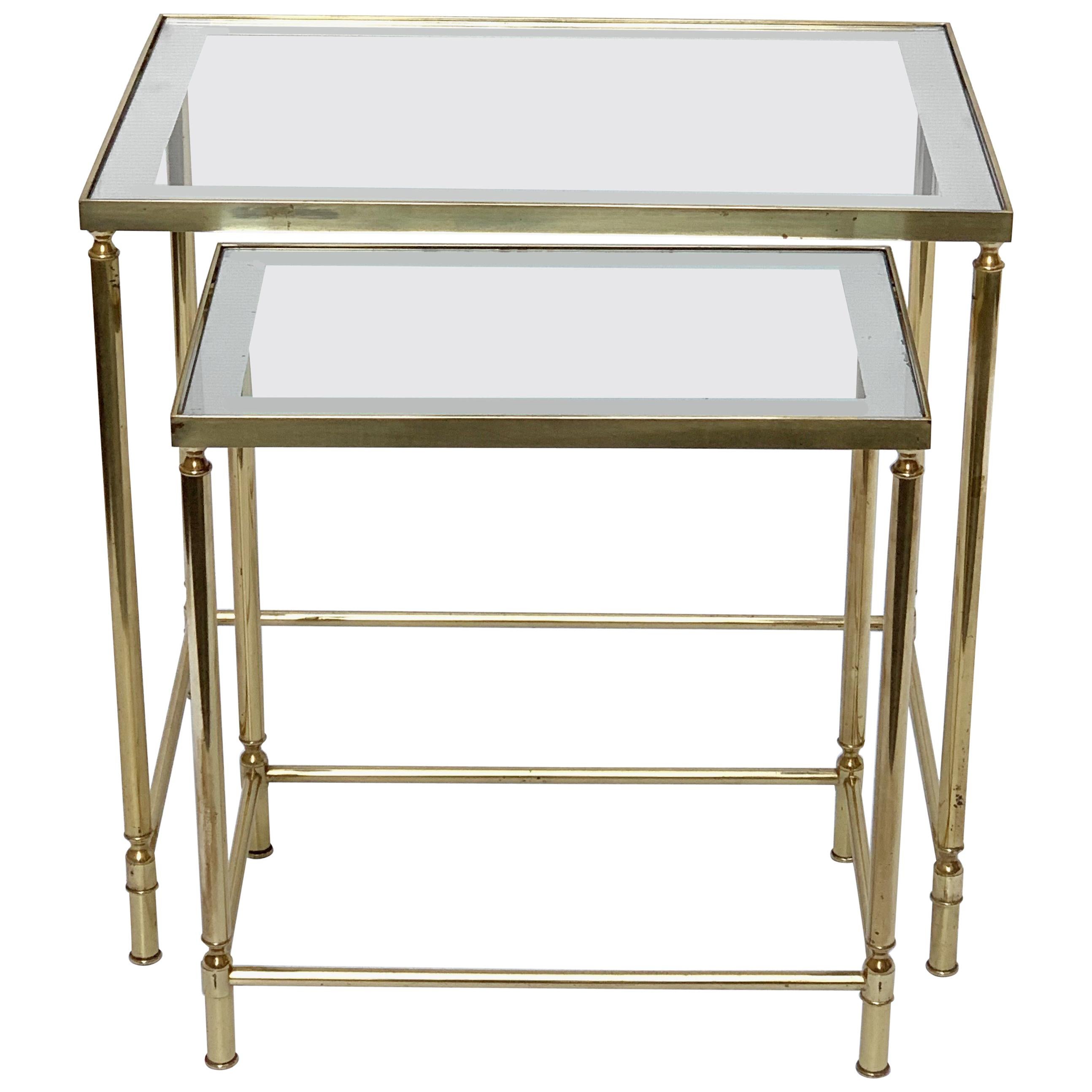 Nesting Tables in Brass and Mirrored Glass by Maison Jansen, France, 1970s