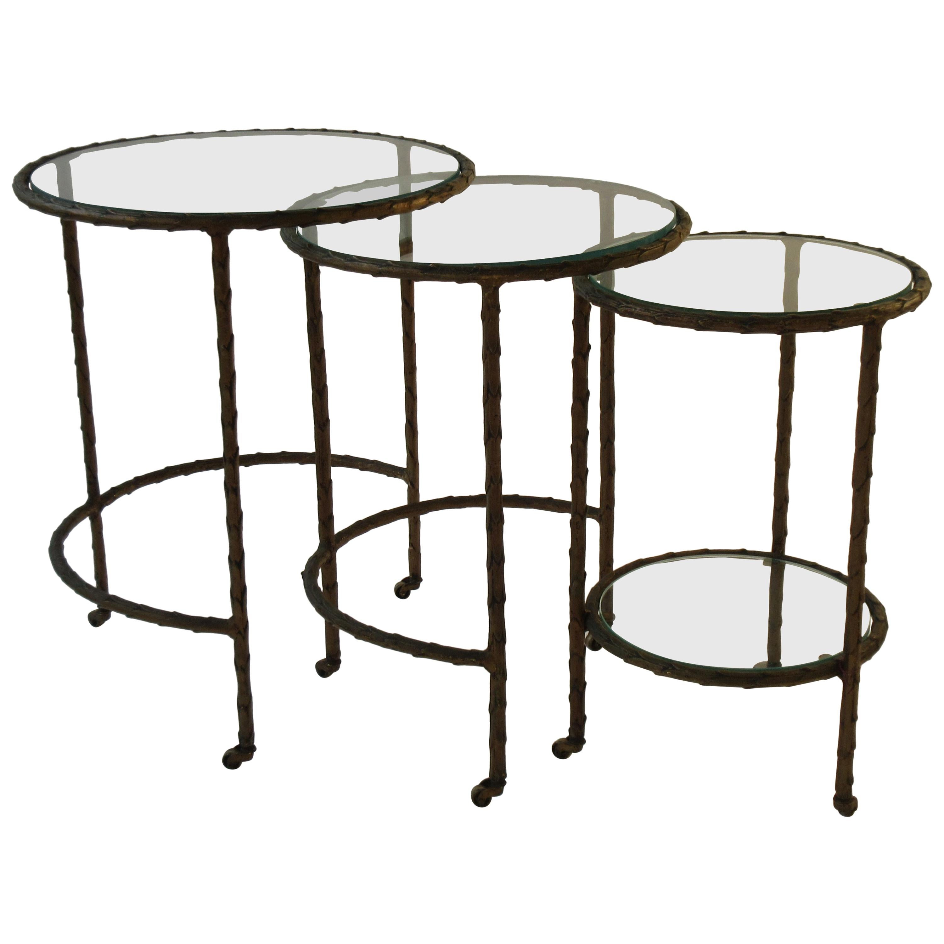 1950s Baguès Bronze Circular Nesting Tables