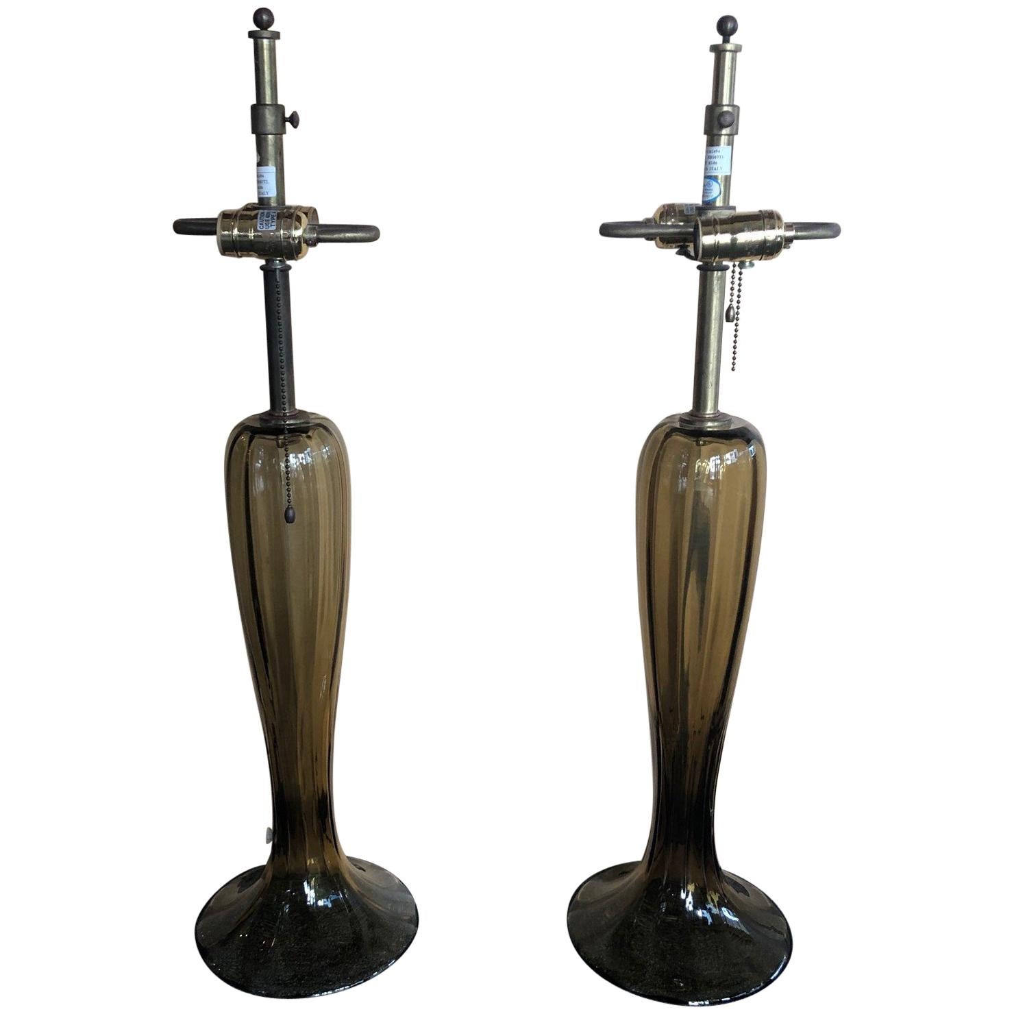 Gorgeous Pair of Murano Art Glass Trumpet Lamps