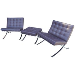 Used Pair of Barcelona Chairs with Single Ottoman by Mies Van Der Rohe for Knoll