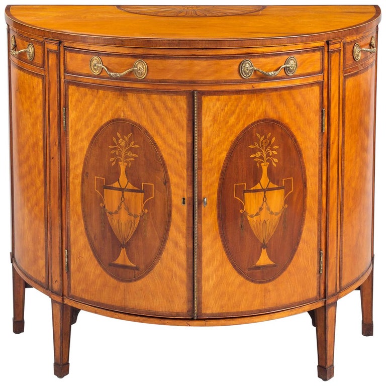 George Iii Satinwood Demilune Console Cabinet Circa 1790 For Sale