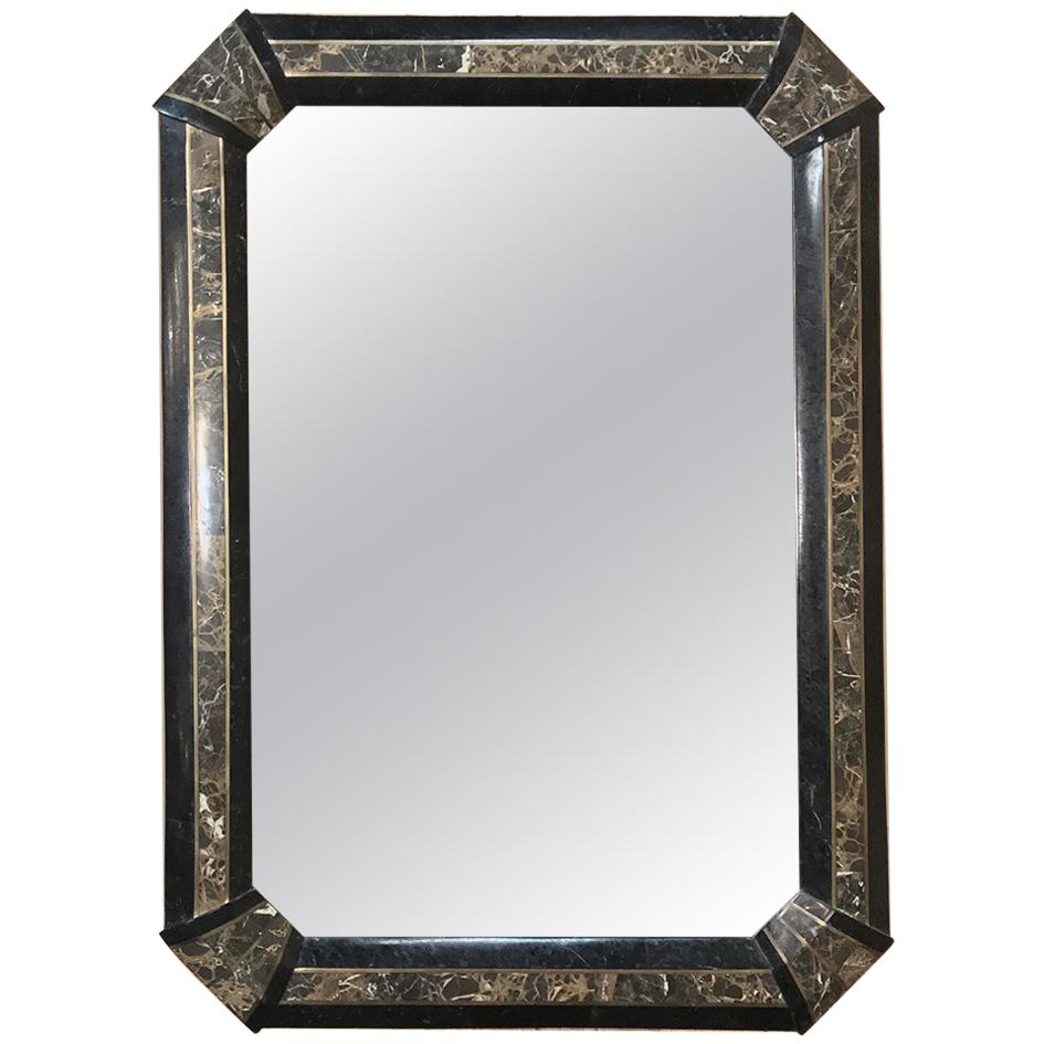 Italian Midcentury Mirror with Inlaid Marble Frame
