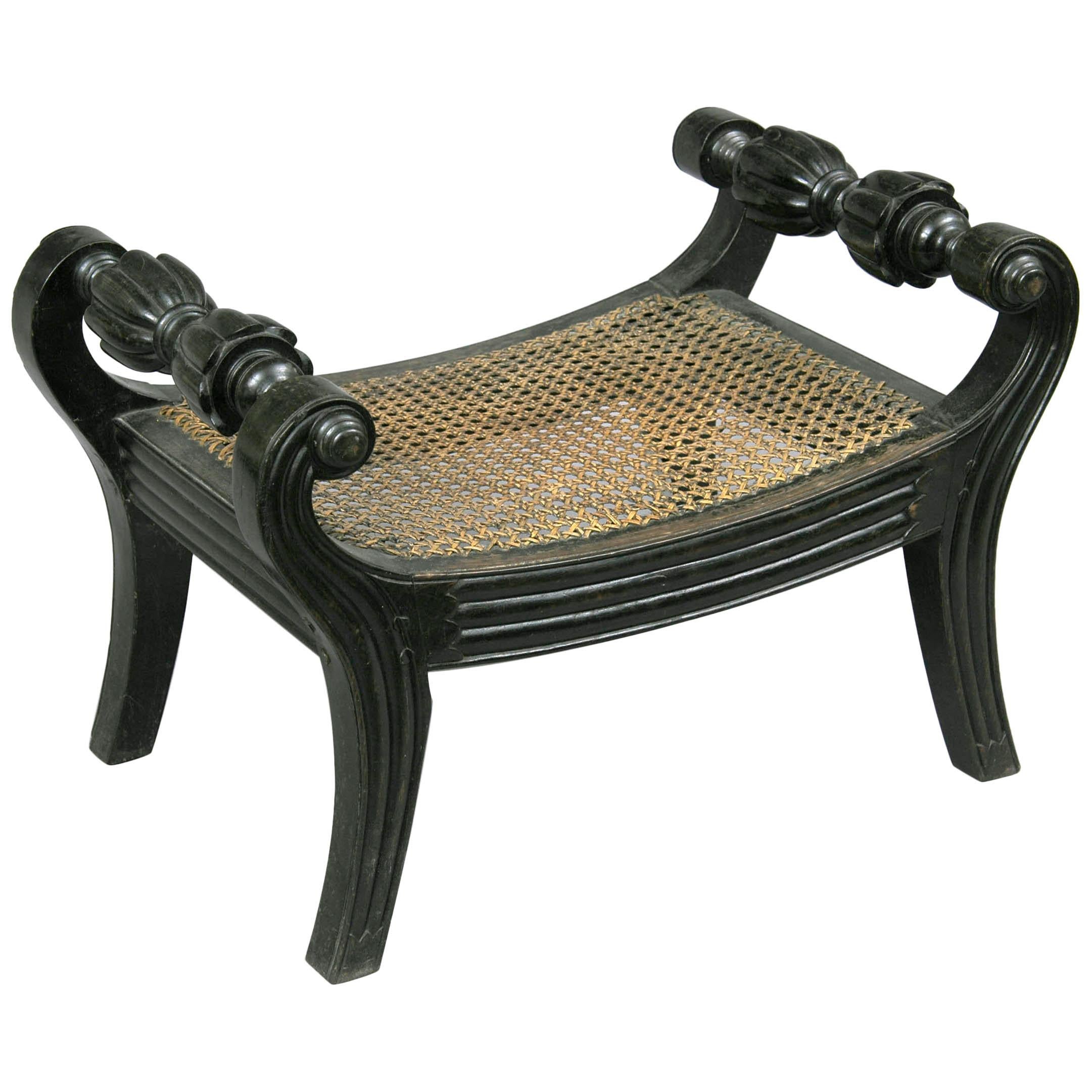 Antique Anglo-Indian Carved Ebony Footstool For Sale