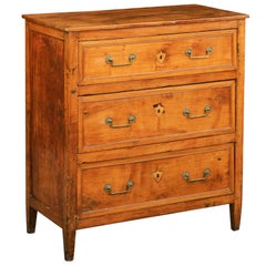 Italian 1870s Neoclassical Style Walnut Commode with Inlaid Shield Escutcheons