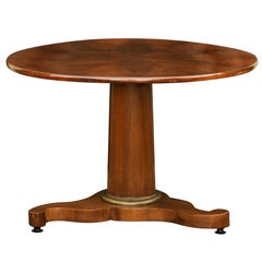 French Napoleon III 1860s Walnut Center Table with Star-Inlaid Top and Gilt Trim