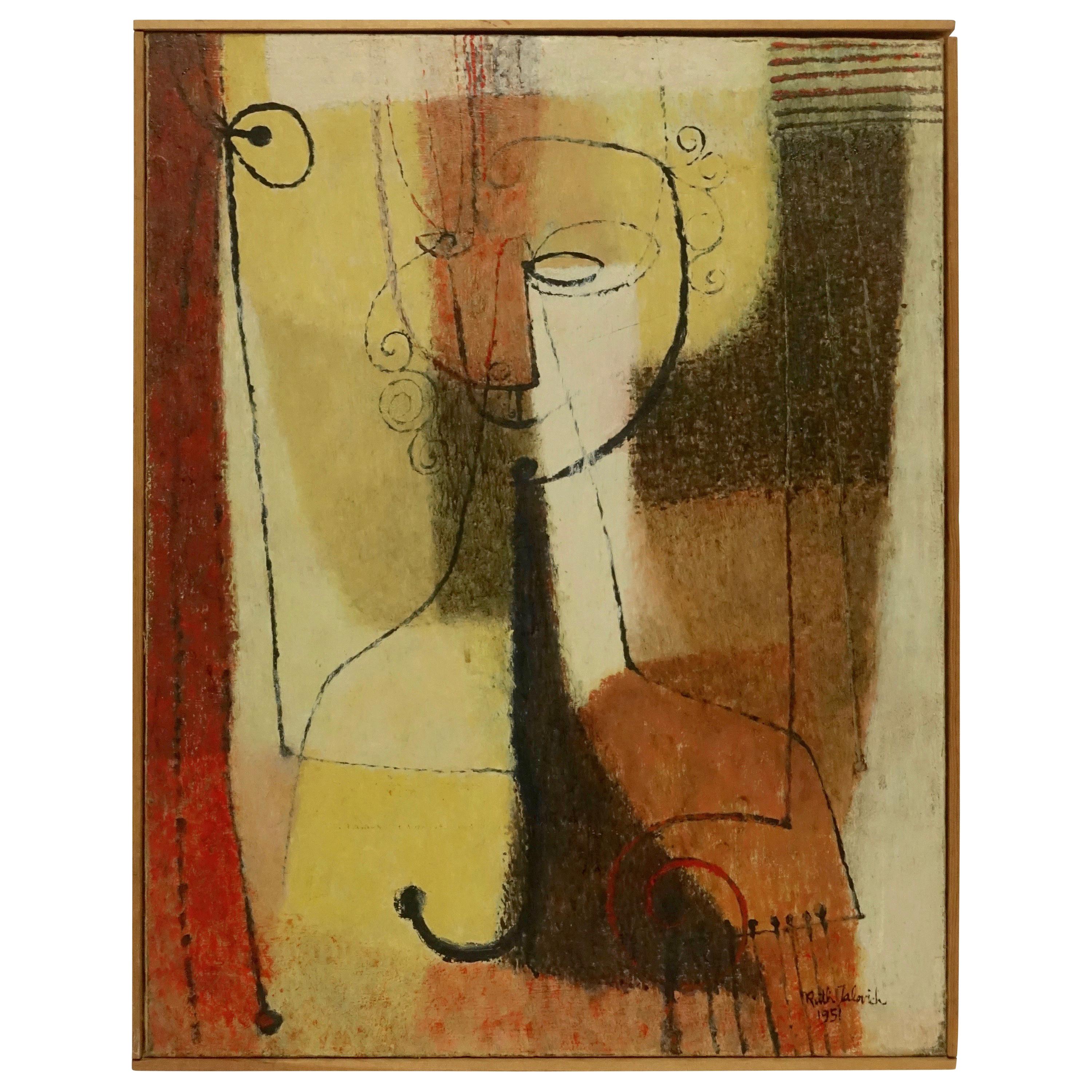 Midcentury Abstract Portrait Painting of a Woman, American, 1951