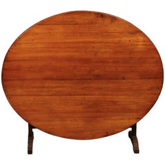 French 1870s Wine Tasting Table with Oval Tilt-Top, Trestle Base and Wedge