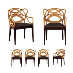 Staggering Set of 6 Sculptural Scalloped Back Dining Chairs, circa 1995