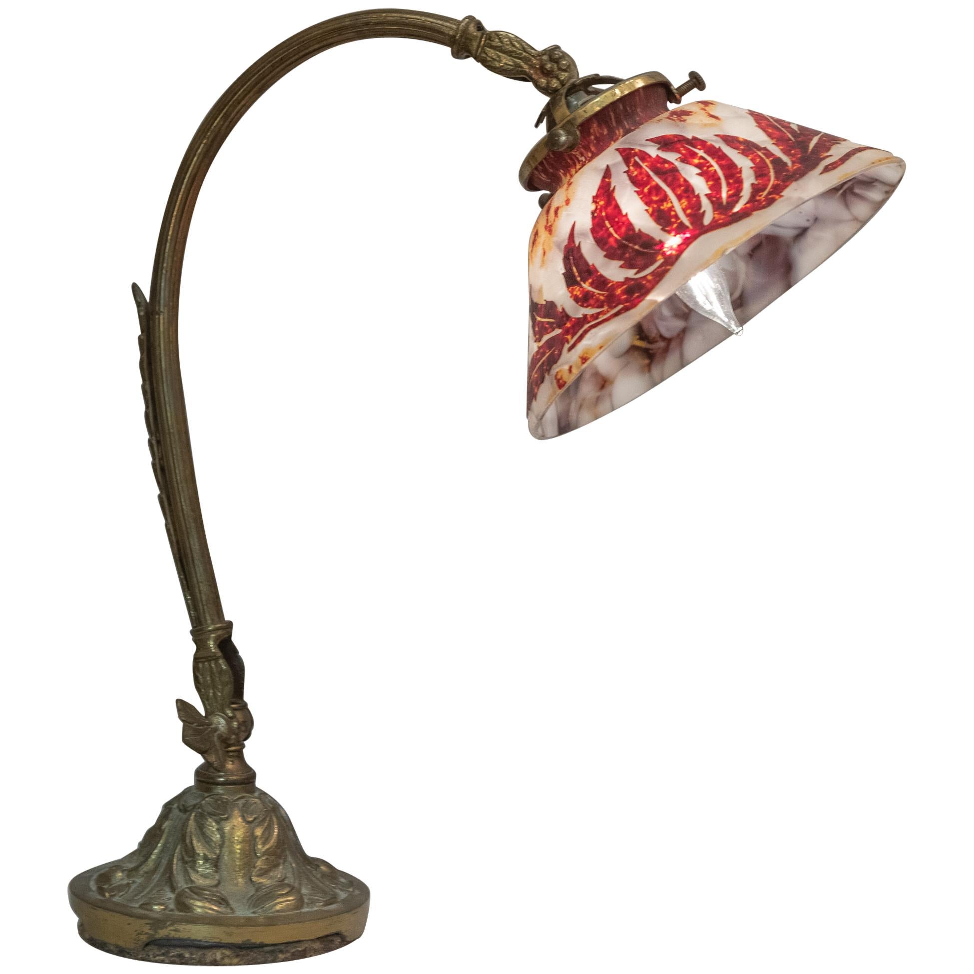 French Art Nouveau Lamp with Cameo Glass Shade