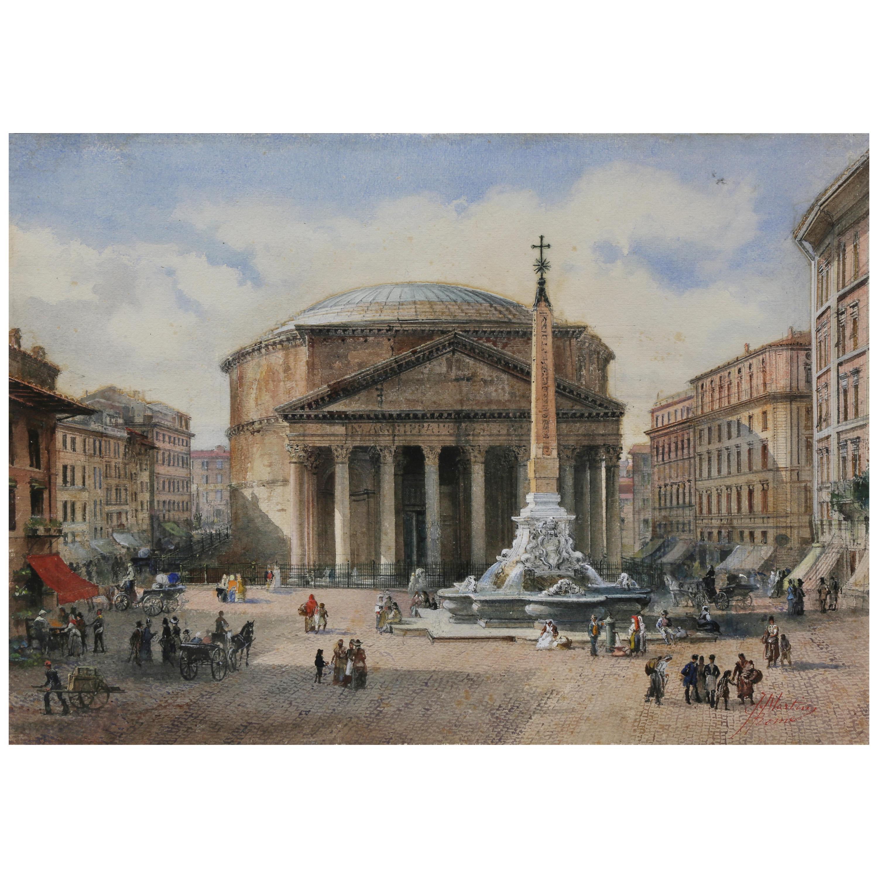 Trois aquarelles italiennes encadrées représentant des scènes de Rome