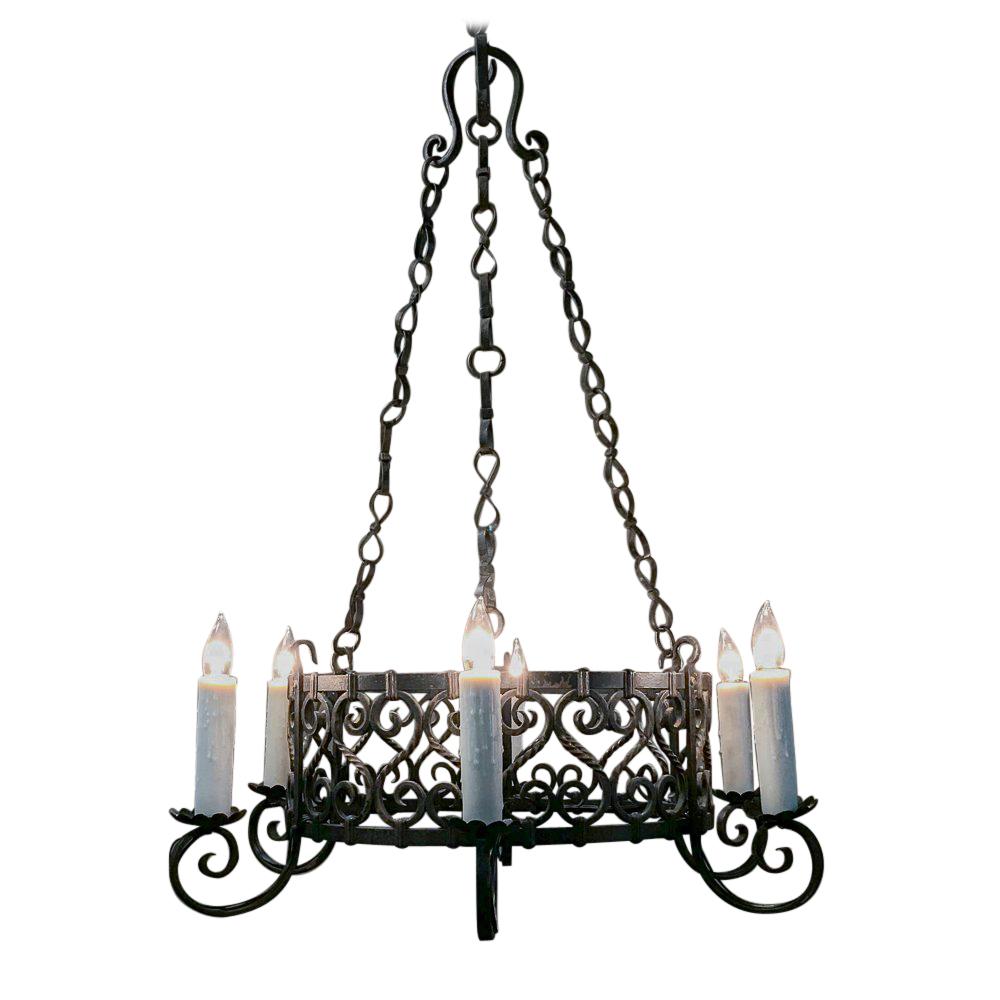 Antique Country French Wrought Iron Chandelier