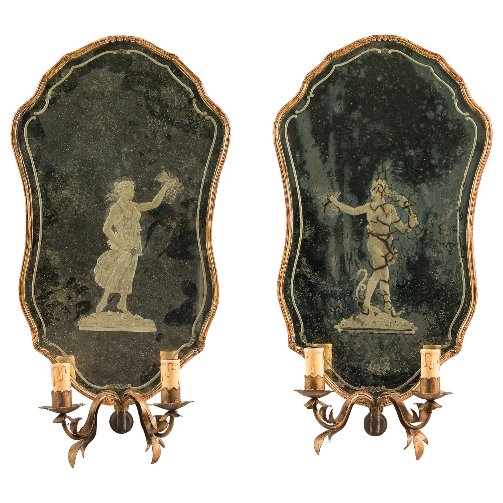 Pair of Wooden Mirrors with Murano Glass, Venice 18th Century, Venetian Rococò