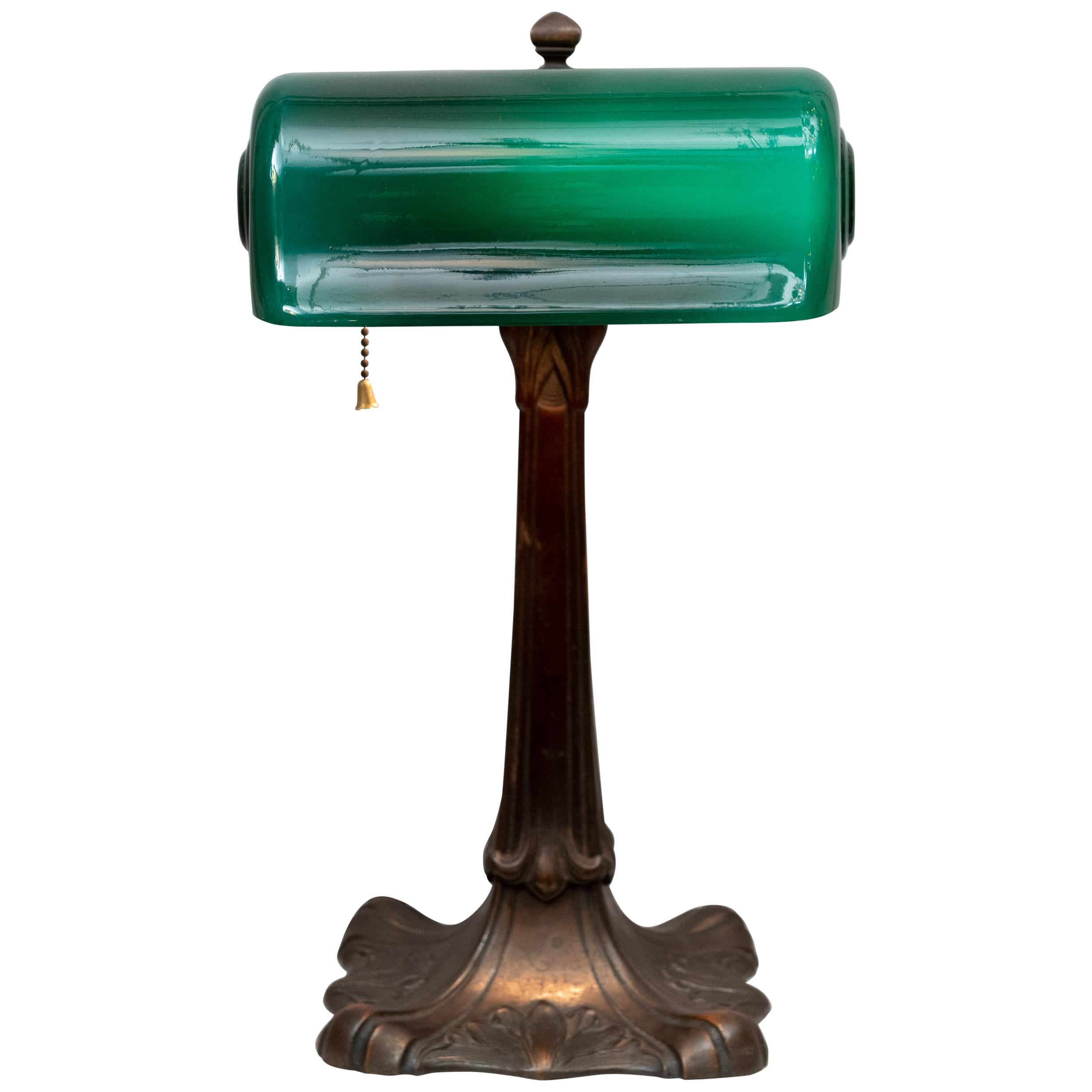 Green Shade Banker's Desk Lamp signed ''Verdelite", circa 1917