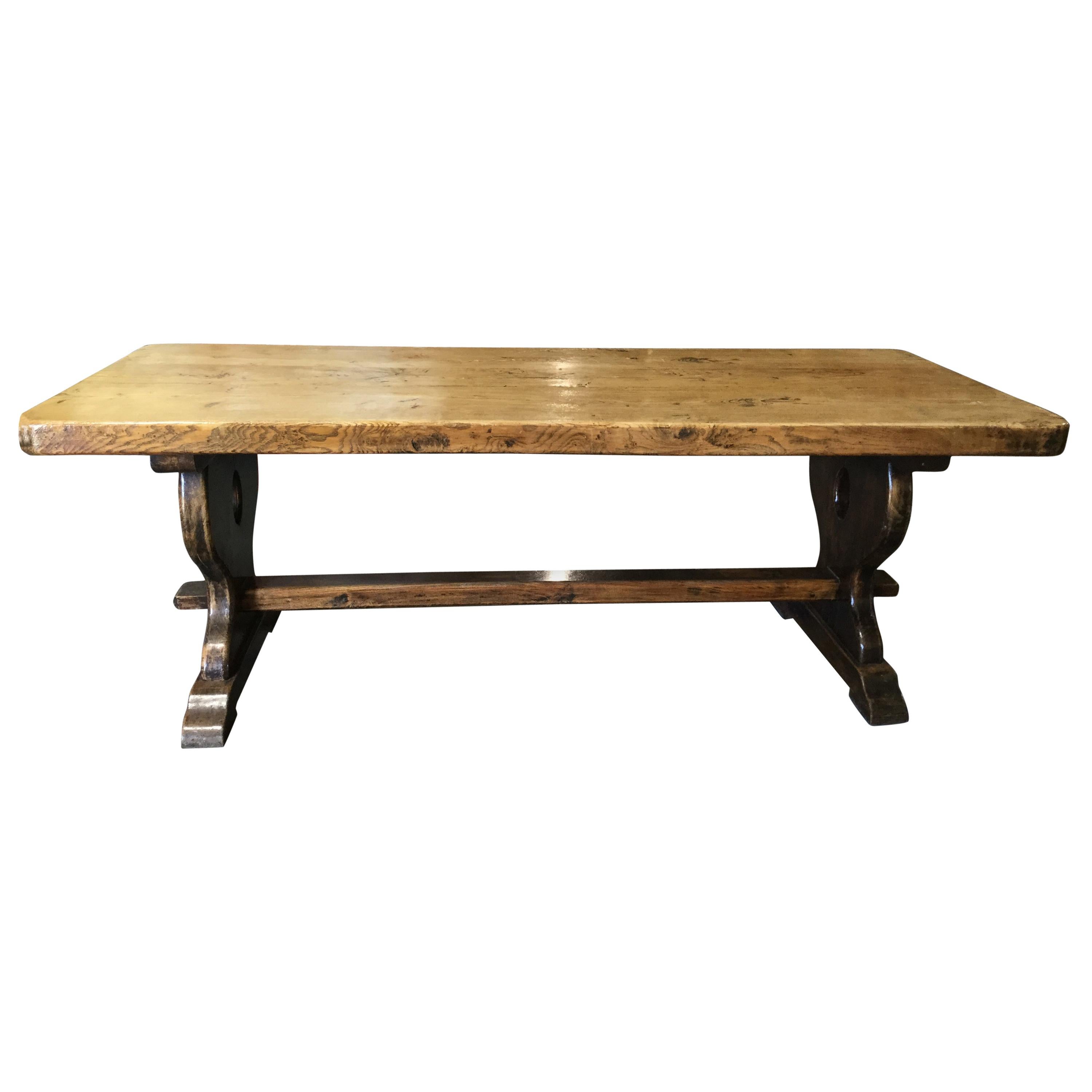 Incredible Antique Rustic French Trestle Farm Table