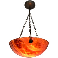 Great Color & Practical Size Art Deco Alabaster Ceiling Lamp / Light Fixture