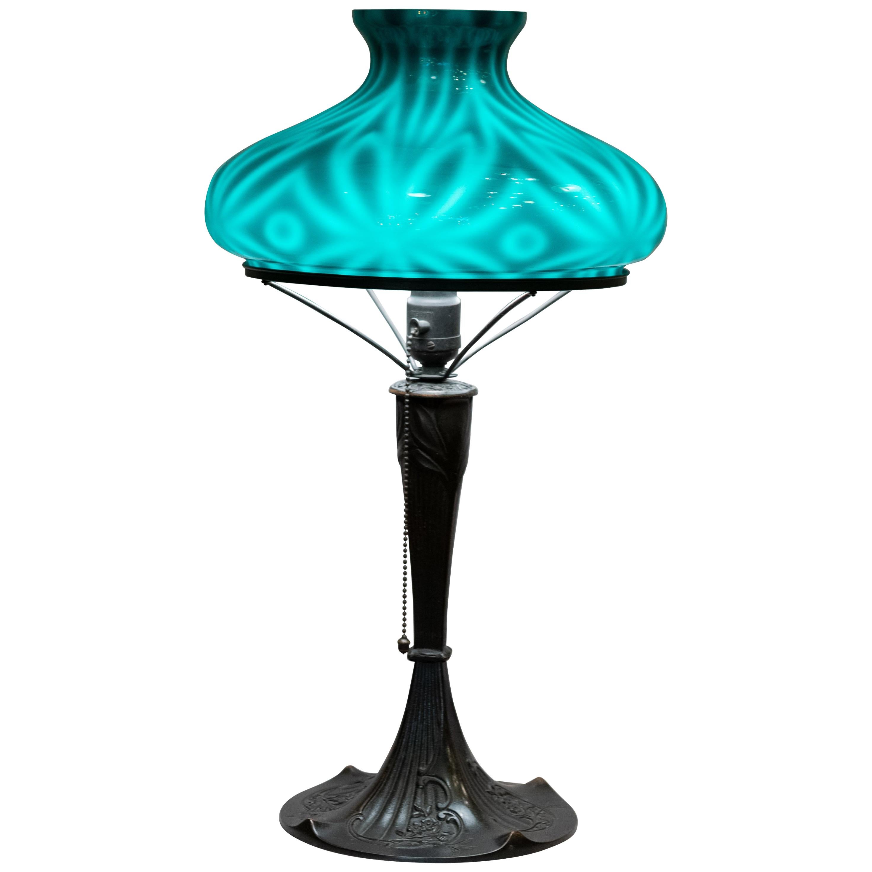Art Nouveau Table Lamp with Spider Shade by Emeralite
