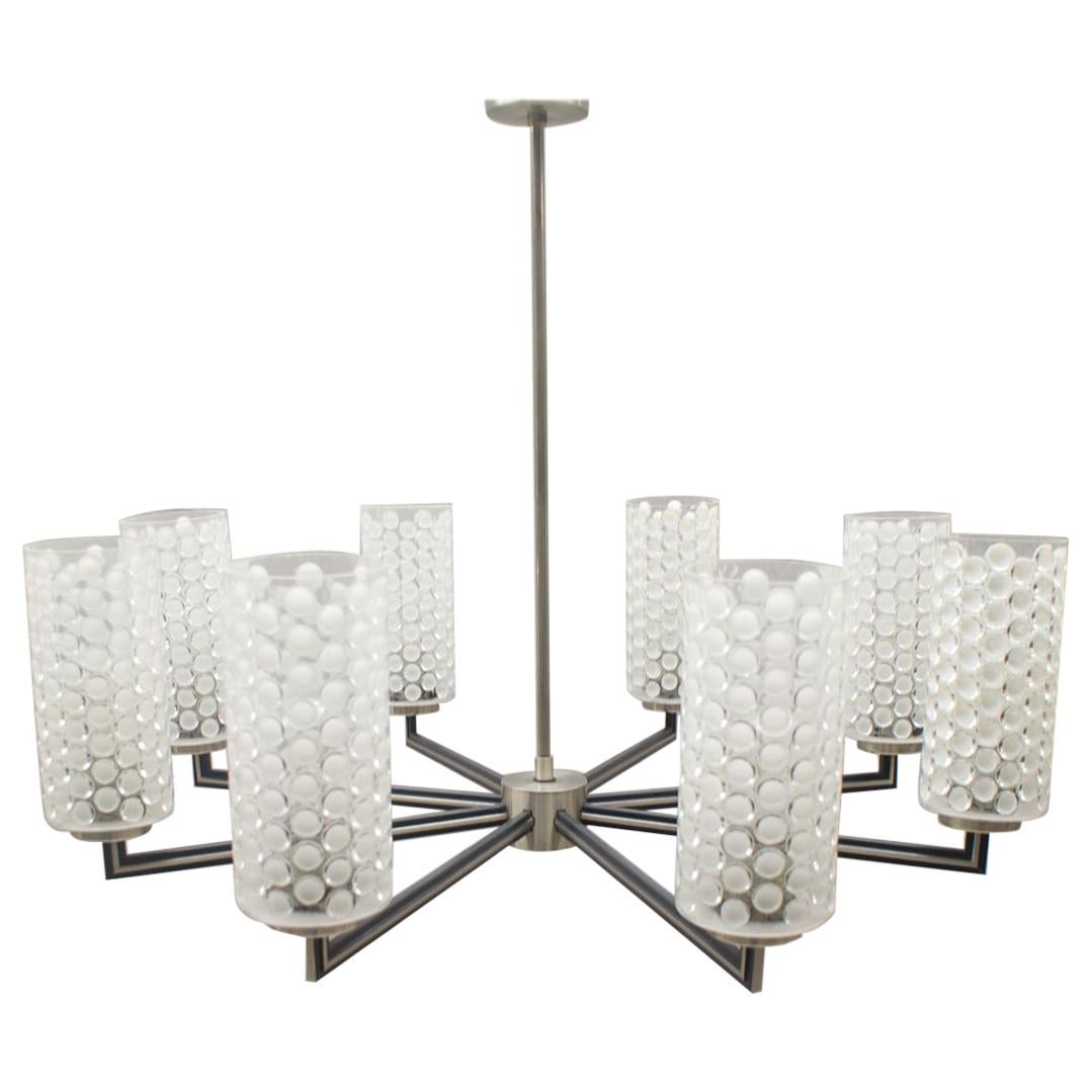 Rare Ceiling Lamp with 8 Bubbled Glass Shades, Kaiser Leuchten Germany, 1960s For Sale