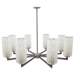 Rare Ceiling Lamp with 8 Bubbled Glass Shades, Kaiser Leuchten Germany, 1960s