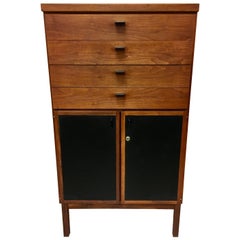 Milo Baughman Tall Walnut and Ebony Cabinet Bar Credenza Chest