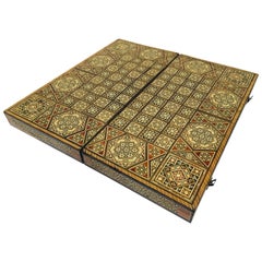 Grand jeu de backgammon et d'échecs syrien en marqueterie de bois mosaïque